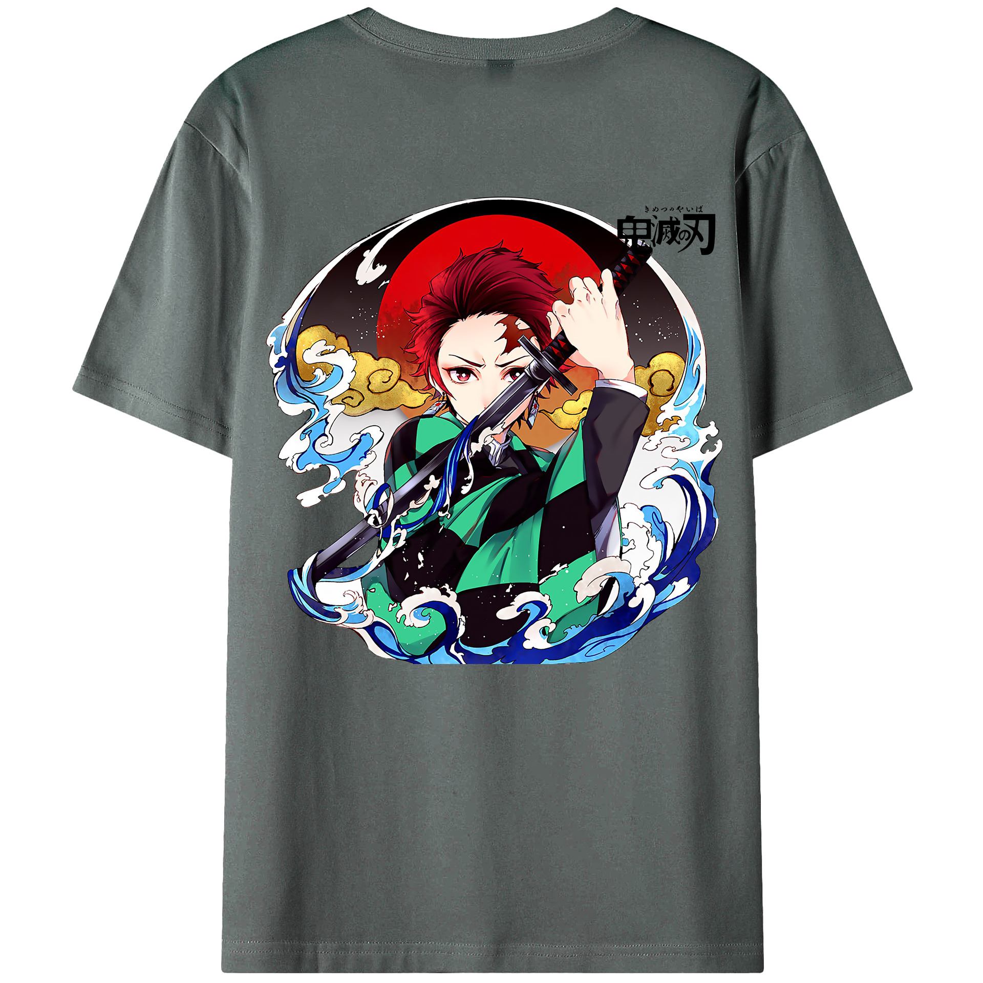 （画像用） 鬼滅の刃 竈門 炭治郎／かまど たんじろう Kamado Tanjirou 綿100％ メンズ半袖Tシャツ（バックプリント） 通気性